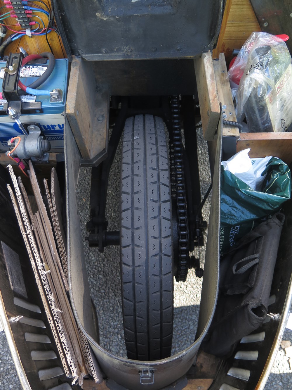 The power for the Morgan gets the the road via the single rear wheel.