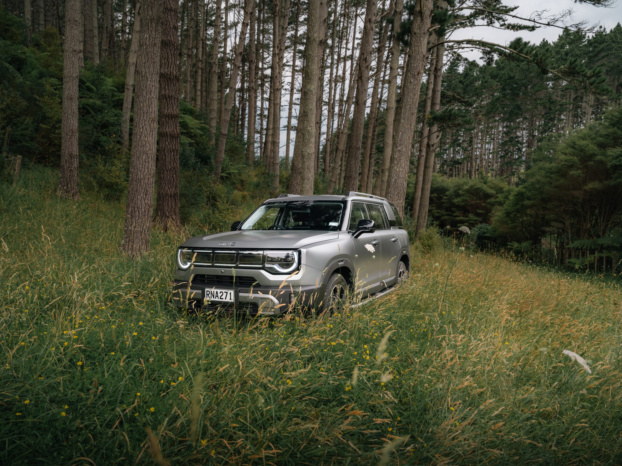 Grey BAIC X55 parked in woodland