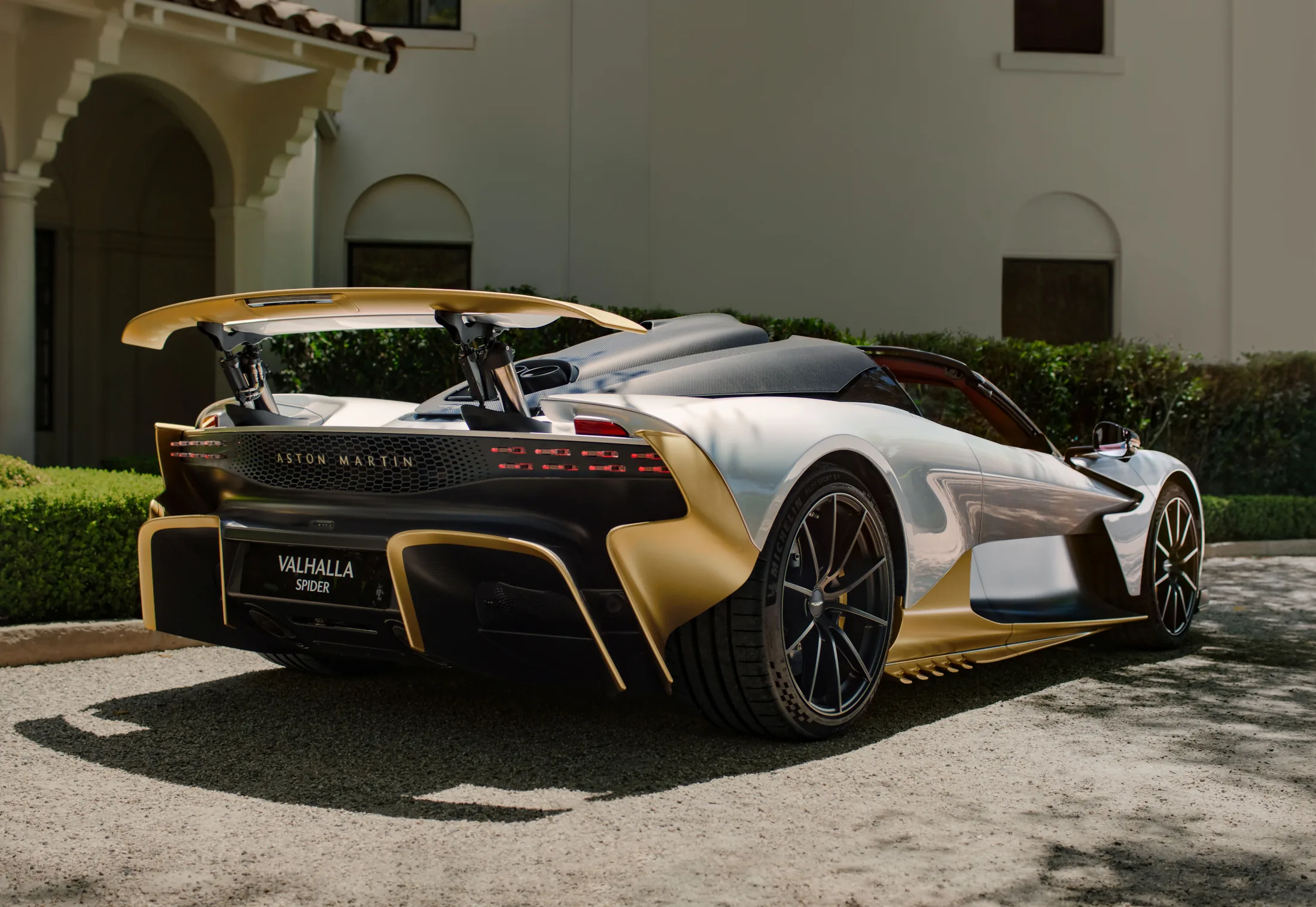 The silver and gold Valhalla Spider with its roof removed.