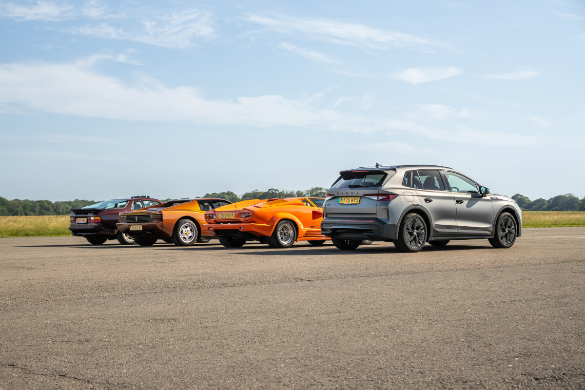 Skoda Elroq EV takes on 1980s supercars in a drag race (it doesn't go well for the pastel generation)