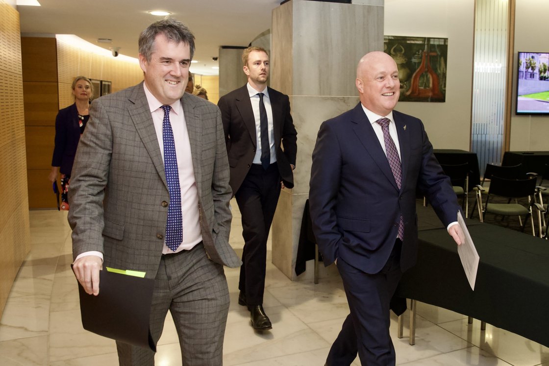 Transport Minister Chris Bishop (left) with Prime Minister Christopher Luxon.