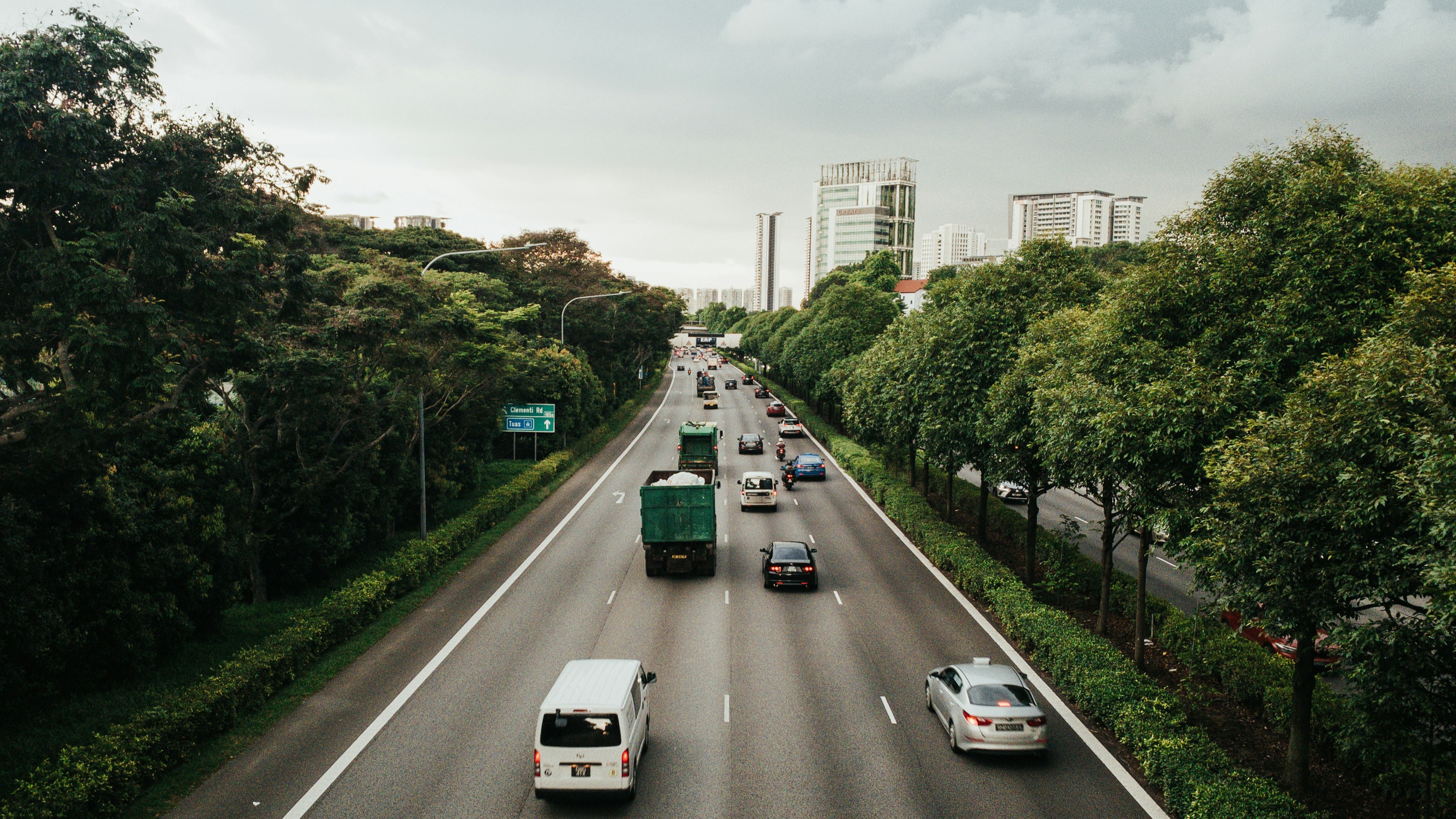 Singapore motorway traffic showing vehicles following in lanes