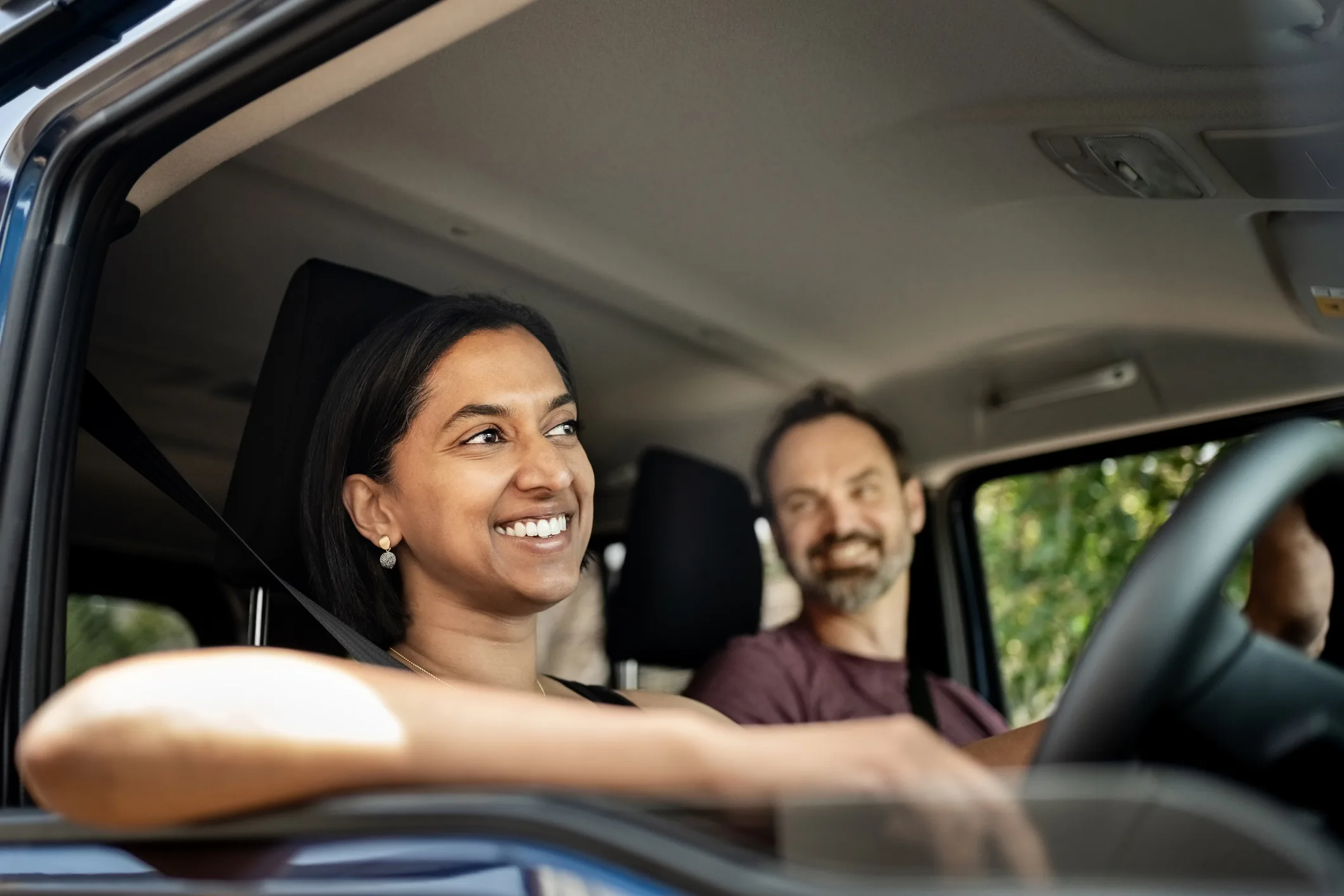 Family travelling together in a car