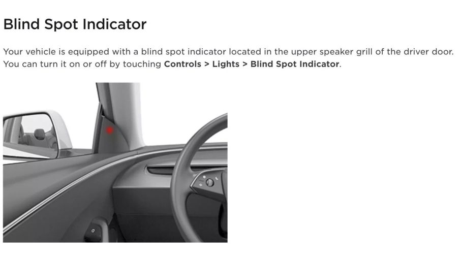 Tesla Model 3 blind spot indicator instructions