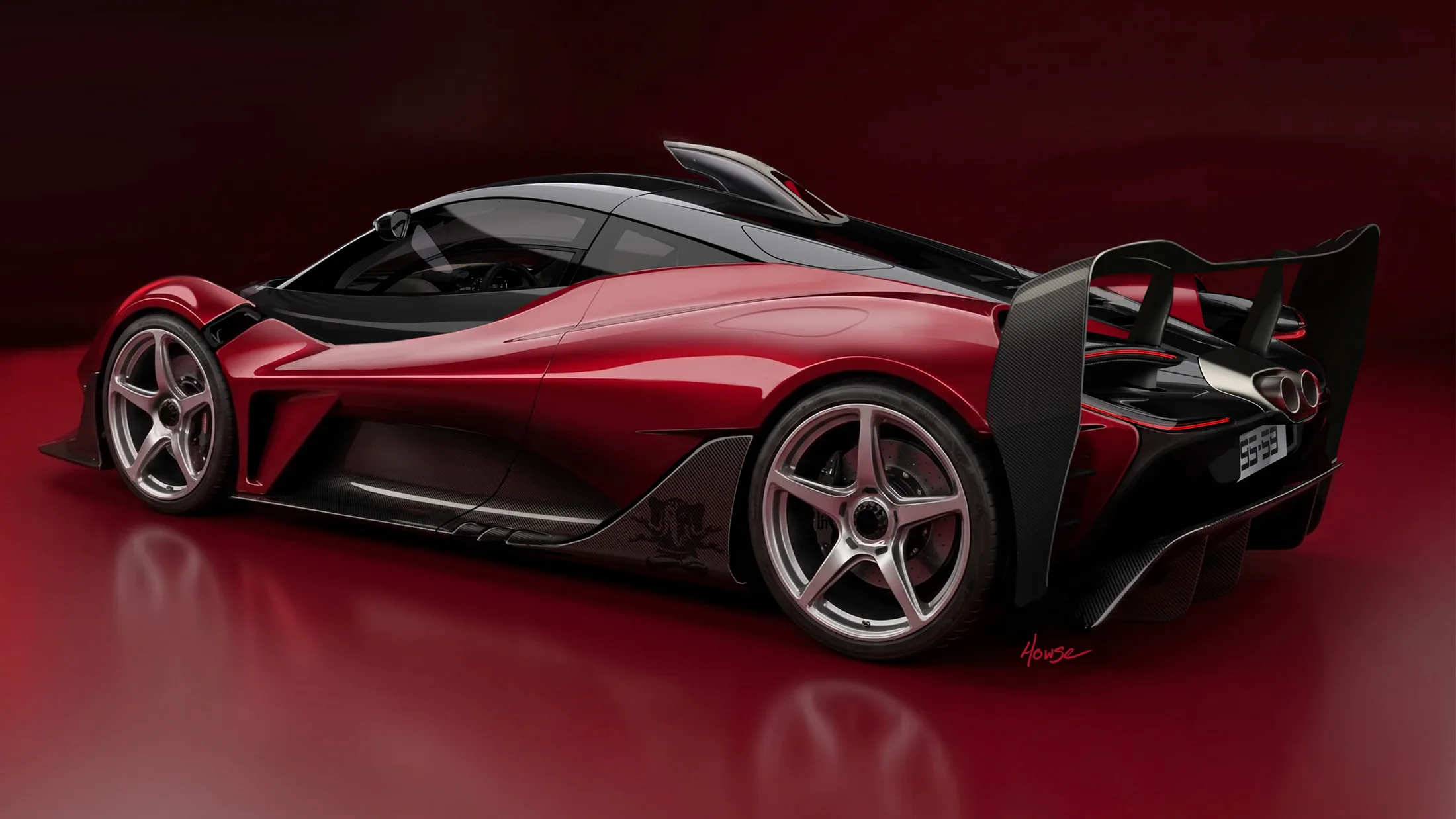 Exact red 95-59 with HDK, showing scoop, rear wing, fins and diffuser.