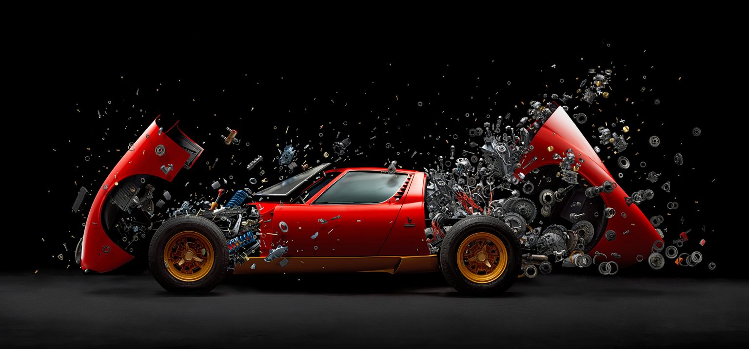 Explosive artwork depicts Lamborghini Miura like you've never seen